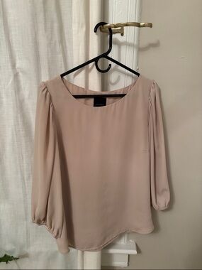 Alex Marie Soft Taupe Puff-Sleeve Blouse, Size XL